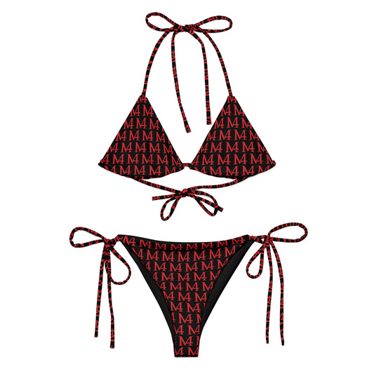 Black and Red All-over print recycled string bikini